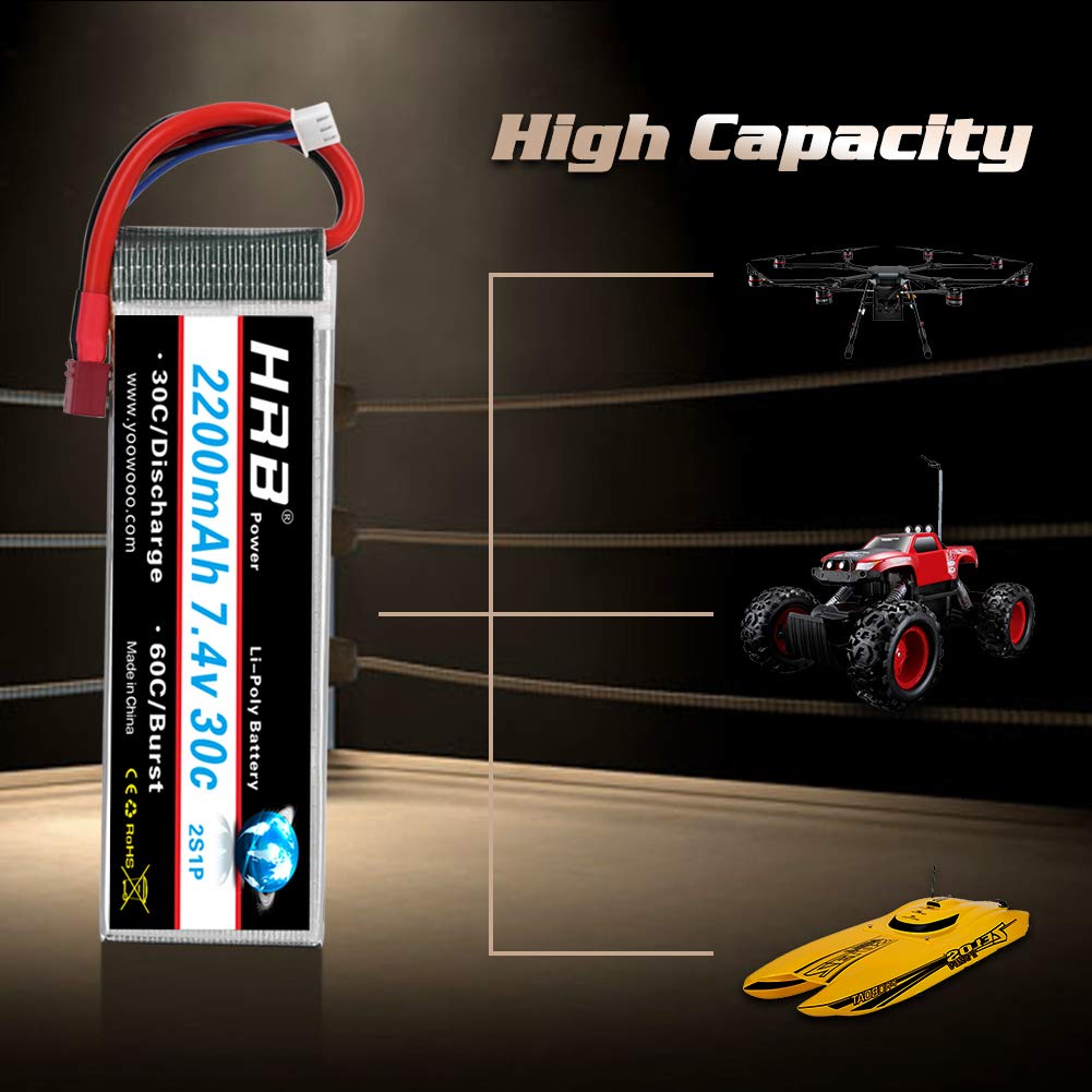 HRB 2PCS 2S 7.4V 2200mAh 30C Lipo Akumulator ze złączem T Deans do helikoptera RC Samolot Łódź Samochodowa Ciężarówka