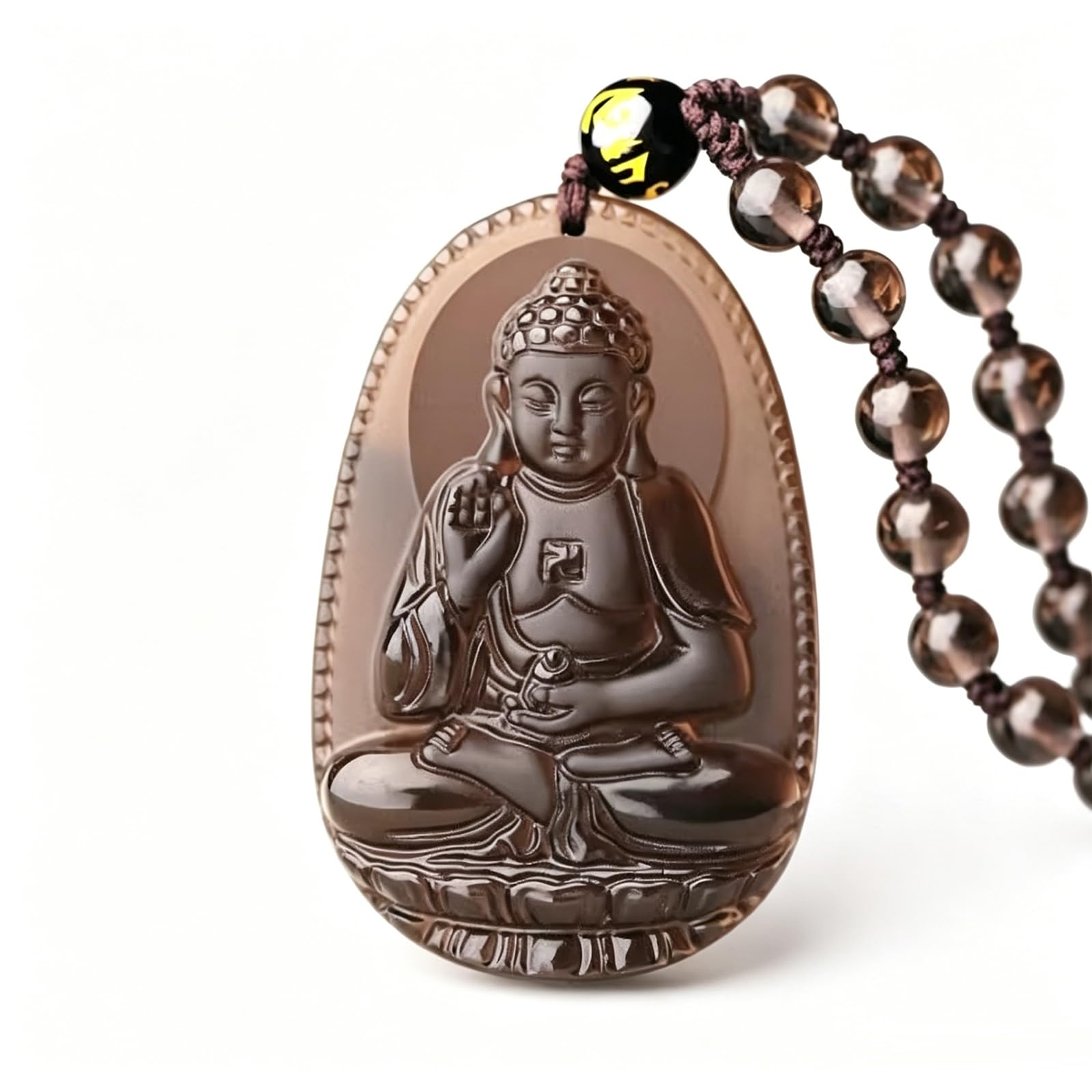 Phhxkkuo Black Obsidian Chinese Zodiac Guardian Buddha Pendant Necklace - Akasagarbha Samantabhadra Manjusri Bodhisattva Jewelry for Men Women Ben Ming Nian Gift,A,60 * 40 * 12mm