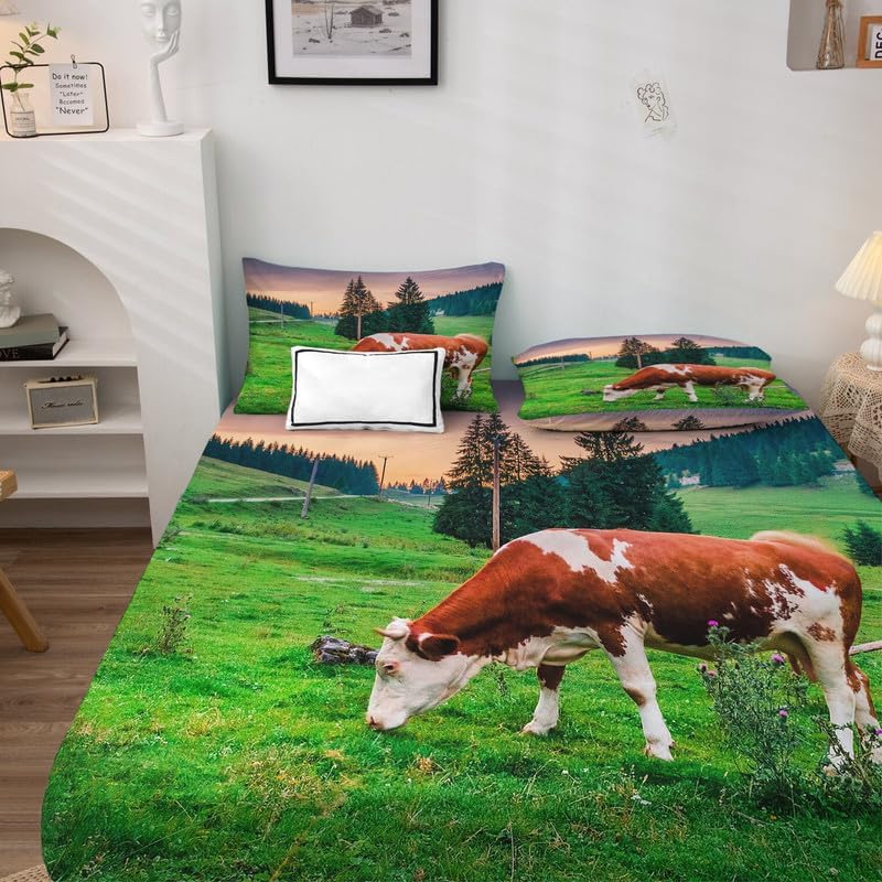 Miniatura 10 de Highland Cow - Juego de sábanas tamaño Queen, sábanas de microfibra suave y bolsillo profundo, sábanas y fundas de almohada estampadas sin arrugas,