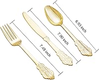 Vista 3 de bUCLA 600 cubiertos de plástico dorado, utensilios de plástico dorado, cubiertos desechables pesados, 200 tenedores, 200 cucharas, 200 cuchillos