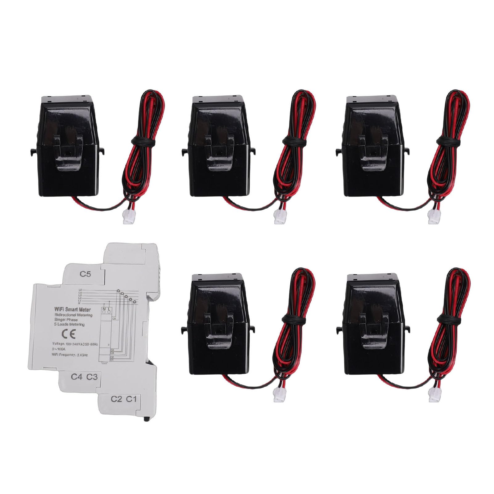 FILFEEL Medidor de Energía WiFi con Sensores de Circuito 5 × 100 A – Monitoreo Bidireccional de KWh Para/vida/asistente – Detección de Energía CA en Tiempo Real, Medición de Red Solar y Análisis de