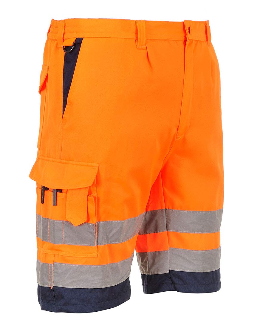 Portwest Bermudas De Alta Visibilidad De Polialgodón, Tamaño: L, Color: Naranja/Marino, E043ONRL