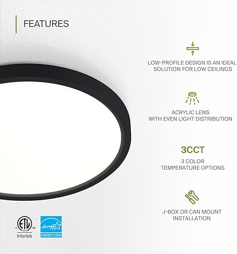 Miniatura 2 de ASD Luz LED redonda de montaje al ras de 9 pulgadas  18W 1460LM 3000-5000K 120V  3CCT, regulable, ultra delgada, listada por ETL  Lámpara de