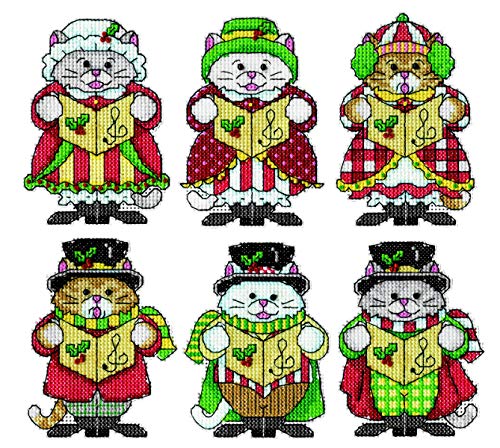 Image of Kitty Carollers Counted Cross Stitch Ornament Kit - Set of 6