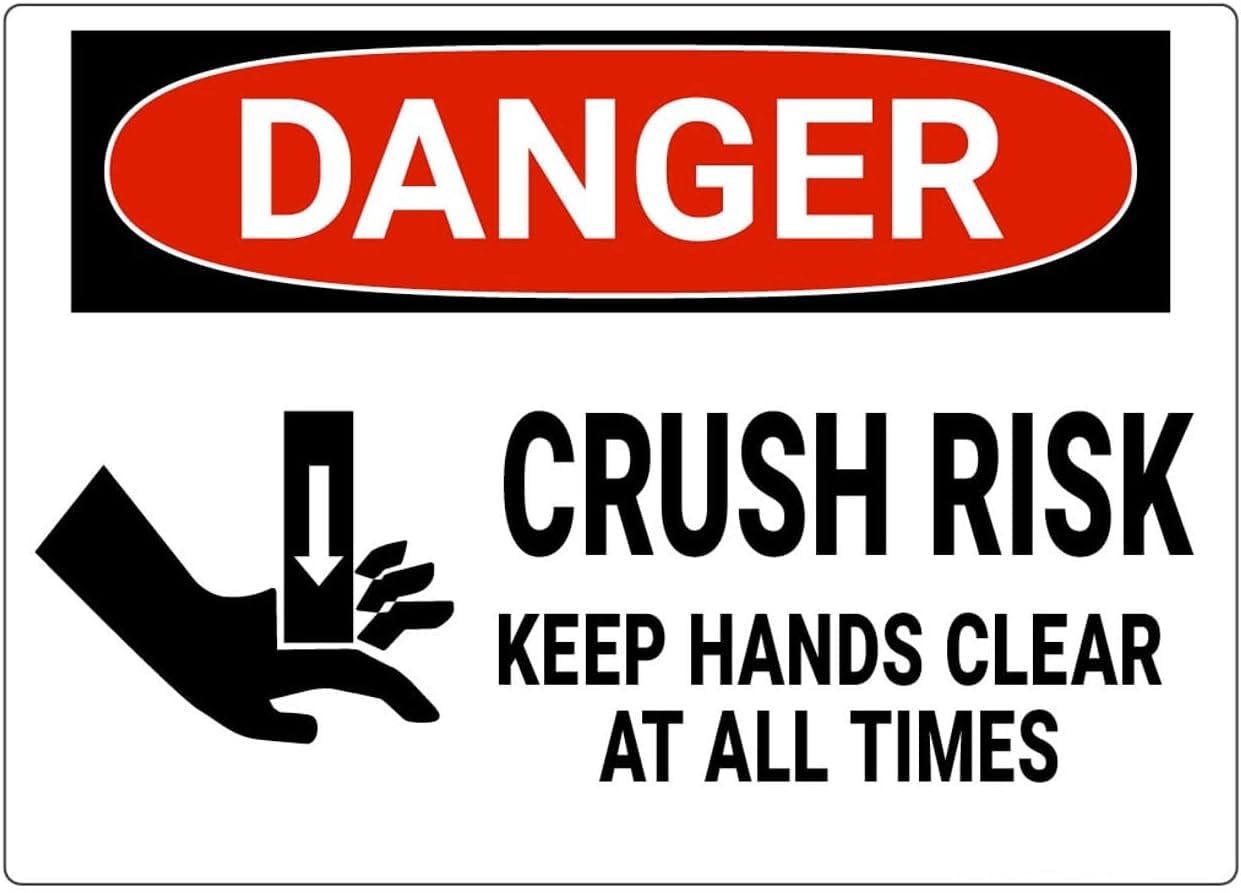 Danger - Crush Hazard Keep Hands Clear Rust Free Aluminum Sign - Warning Notice with Pre-Drilled Holes for Factory Assembly Line - Waterproof, 16x12 Inch​