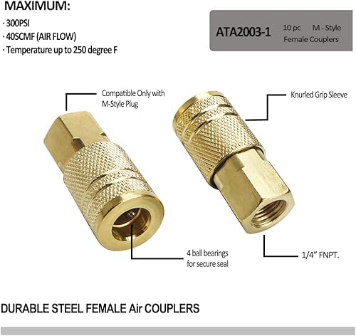 Miniatura 3 de Juego de acopladores de aire hembra de 10 piezas, rosca NPT de 14 de pulgada y herramienta neumática de conexión rápida de tamaño corporal,