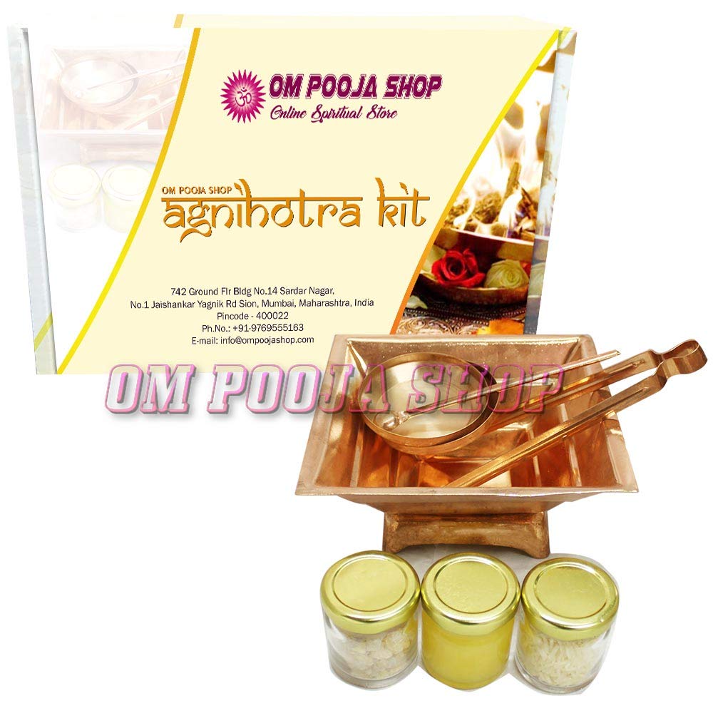 Puja Agnihotra Kit Obtenez les avantages d'Agnihotra Havan | Hawan Kund Kit Agnihotra | Chimtha | Achmani | Assiette | Complet Hawan Kund