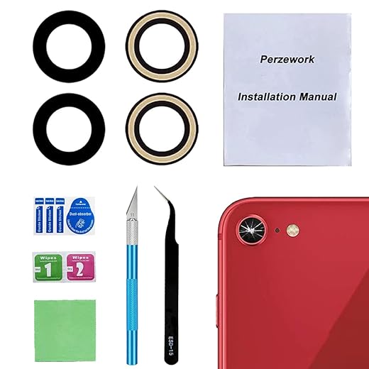 Perzework OEM Back Rear Camera Lens Glass Replacement for iPhone SE 2020 / iPhone SE 2022 / iPhone 8 / iPhone 7 with pre-Installed Adhesive and Reparing Toolkit