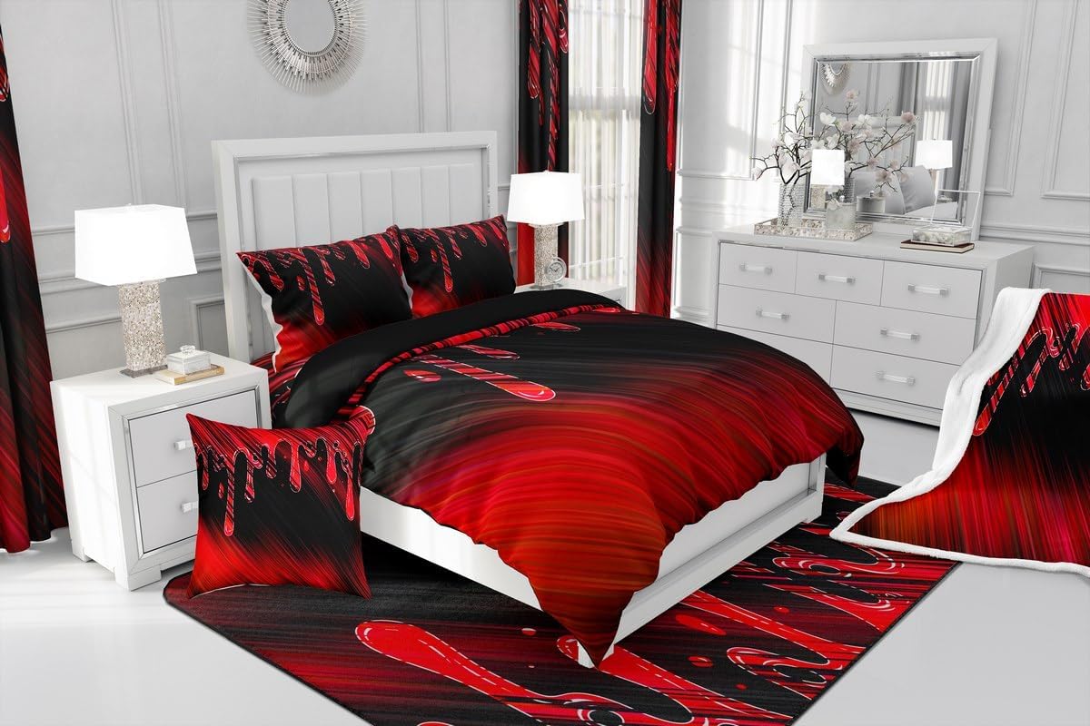 Feelyou Abstract Darkening Dreapes Kids Ombre Red Black Curtains for Bedroom Living Room Modern Art Blackout Curtains Drop-Shaped Window Treatments (2 Panels, 42 x 63 Inch)