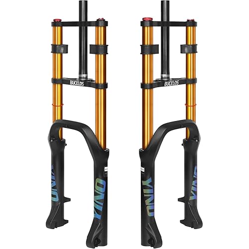 BUCKLOS 20 inch 4.0 Fat Tire E-Bike Air Suspension Fork, 180mm Travel Spacing Hub 135mm Straight Tube MTB Manual Lockout 9mm QR Mountain Bike Double Shoulder Electric Bicycle Front Forks Snow Beach
