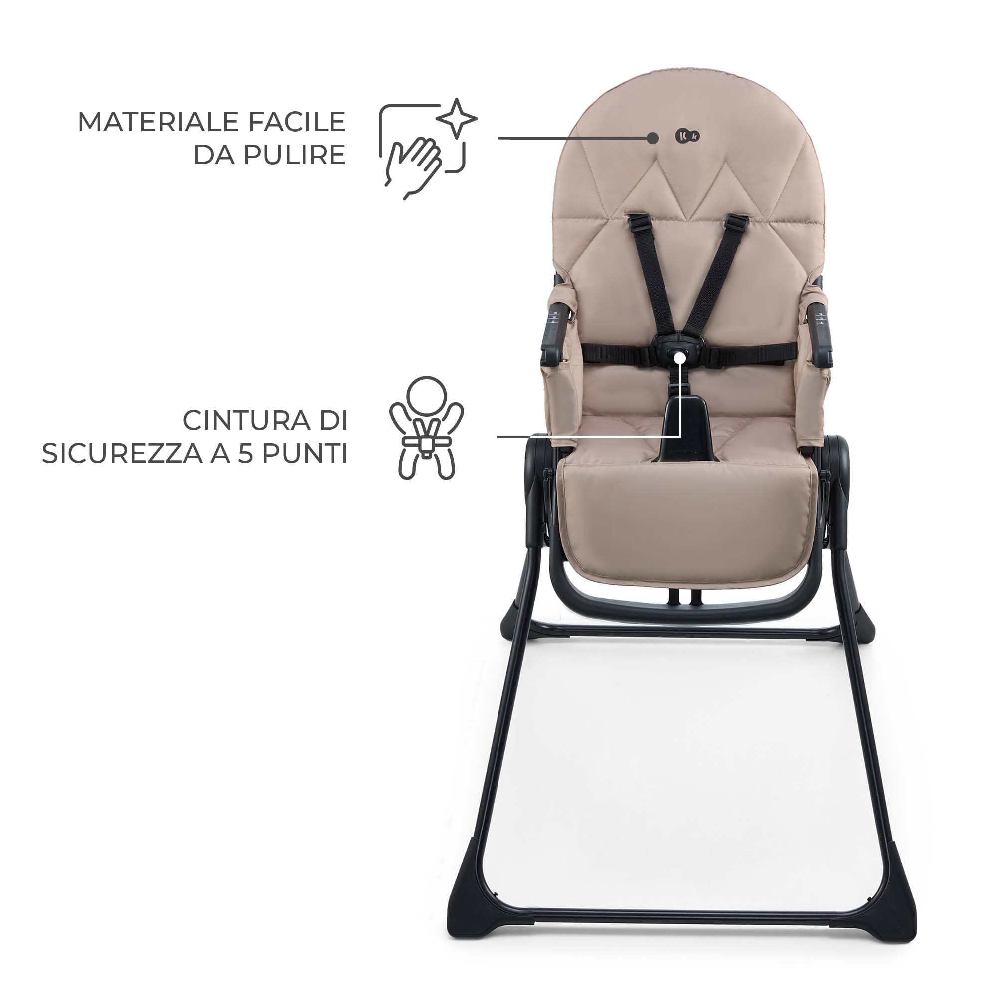 Kinderkraft BINCI Seggiolone Pieghevole Leggero con Vassoio Regolabile, Poggiapiedi e Cintura a 5 Punti, Beige