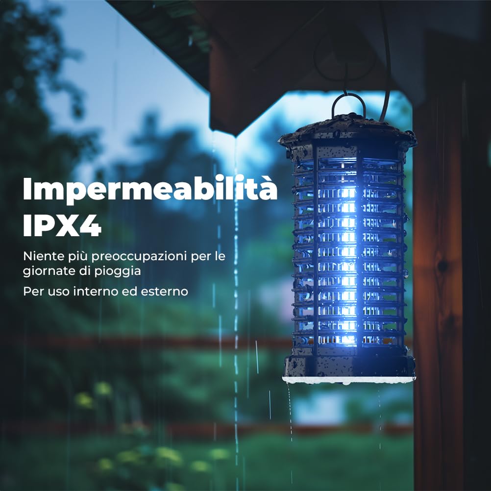 YISSVIC Lampada Antizanzare Elettrica 4200V Trappola per Zanzare UV con Luce LED, Impermeabile IPX4 per Interno ed Esterno, con Gancio e Spazzola per Pulizia