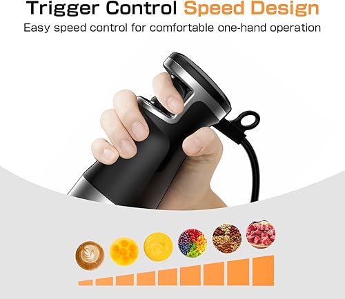 Miniatura 10 de Licuadora de inmersión de mano de 1100 W, disparador de velocidad variable 5 en 1, licuadora de emulsión con picador, batidor y espumador para sopa,