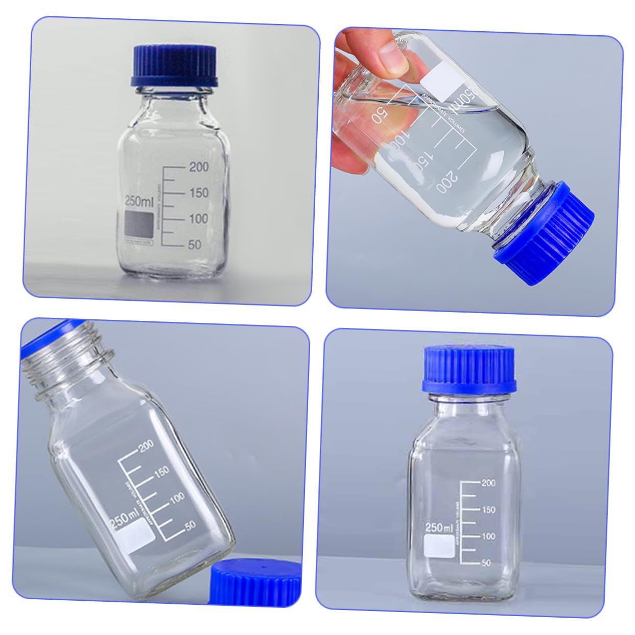 LIFKOME Boccette di Vetro da Laboratorio 250ml Linee Graduate e Tappo, Bottiglie per Campionamento e Miscelazione, 2 Pezzi