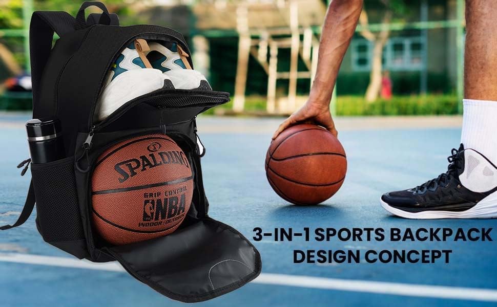 Soccer & Basketball Sports Bag with Ball Pump - Basketball Backpack with Separate Ball & Shoes Holder Compartment, Soccer Basketball Football & Volleyball Bag with Large Capacity - Image 6