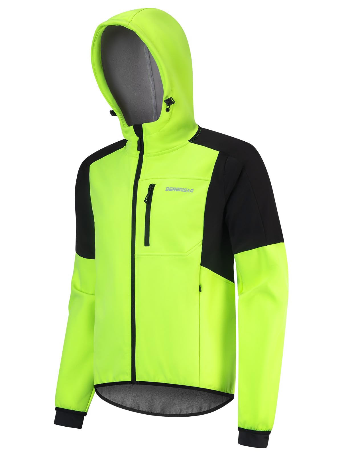 BERGRISAR Giacca da ciclismo da uomo, termica, antivento, impermeabile, traspirante, softshell con cappuccio