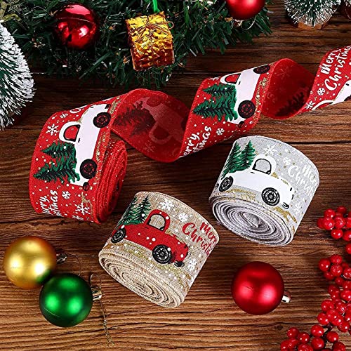 Fita para embrulho de fita de Natal, 3 rolos de 5 metros. Caminhão de Natal Fita para embrulho de fi