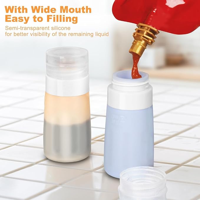 4 Botellas Squeeze para Salsas 2 oz, Silicone, Antiderrames miniatura 2