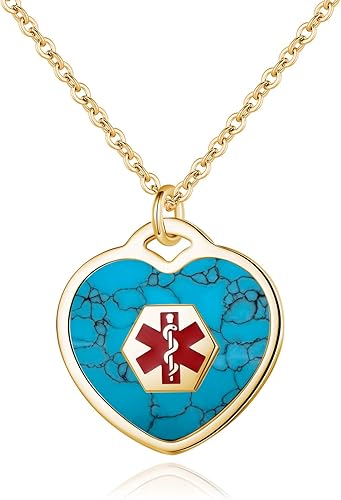 Miniatura 11 de LinnaLove Collar de alerta médica para mujeres personalizable Pearl/Shell Heart Medical ID colgante con cadena de 24 pulgadas