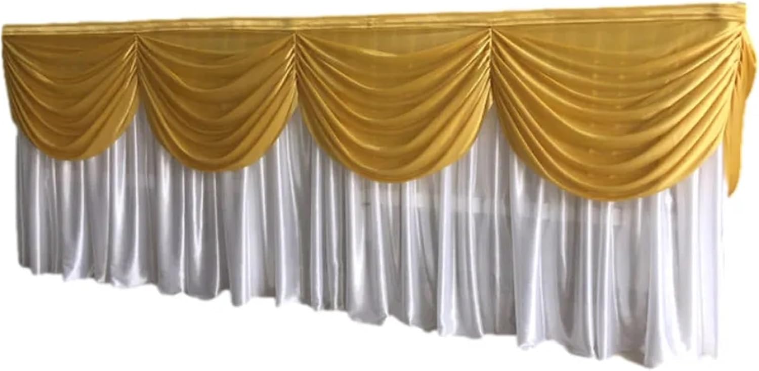 10Ft/20Ft Ice Silk Valance Table Skirt - Decorative Table Cover for Wedding, Birthday, Stage & Banquet Hall(White,10FT)