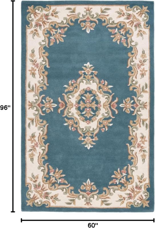 4x6 ft Sky Blue Floral Area Rug Traditional Persian Design Handtufted Woollen Rug for Living Room Bedroom | Soft Plush Medium Rug for Home Decor