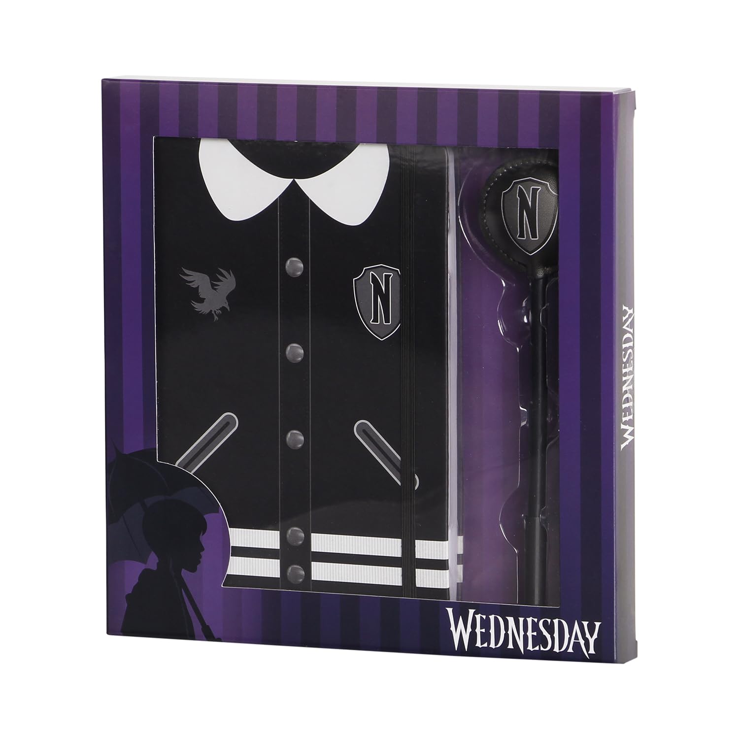 KARACTERMANIA Wednesday Varsity-Gift Box with Diary and Fashion Ballpoint Pen, Black