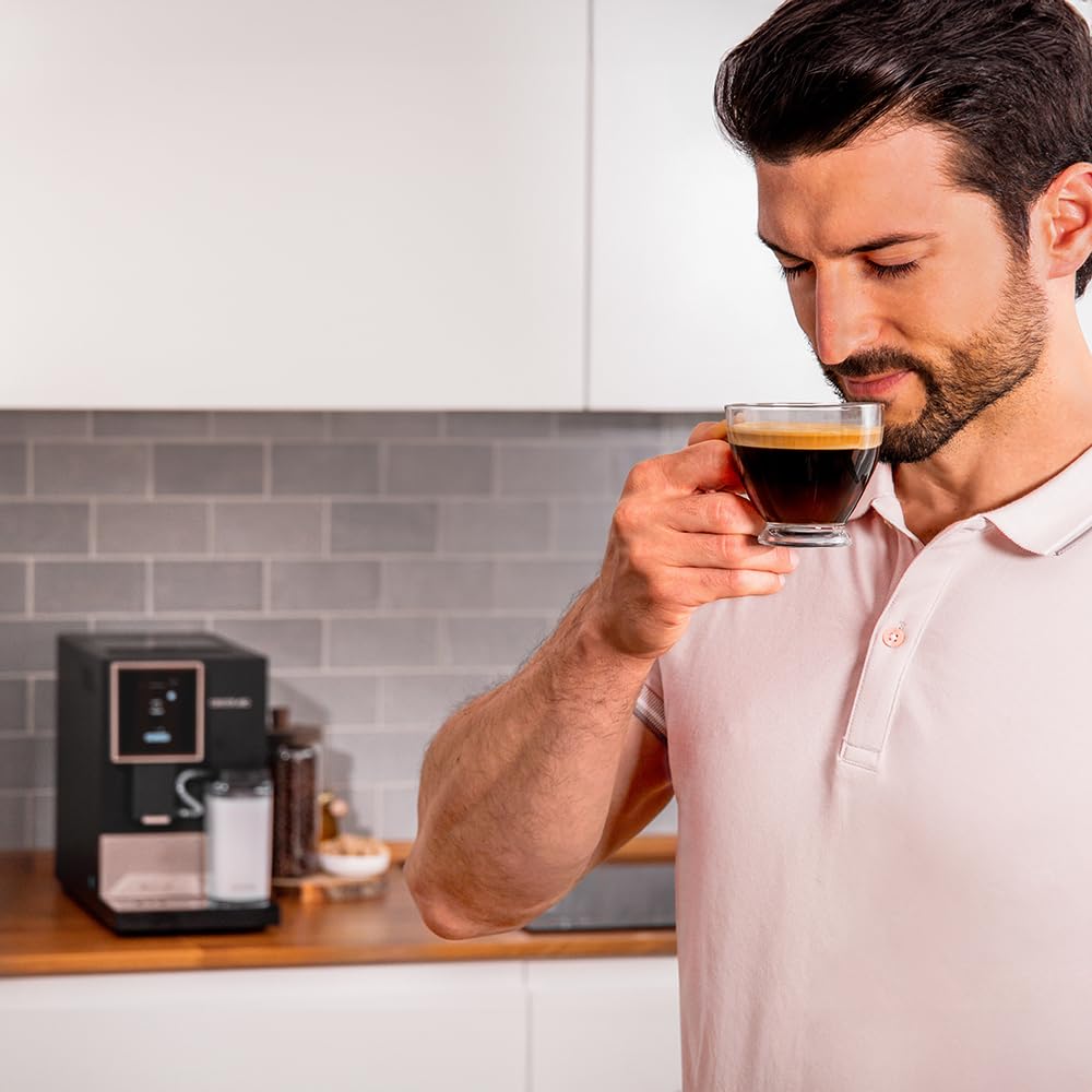 Cecotec Macchina da Caffè Espresso Manuale e Cappuccino Cremmaet Compactccino Connected Black Rose. 30 Varietà, Serbatoio latte 400ml, Serbatoio dell'acqua da 1,1L, Schermo TFT, 19 Bar, Thermoblock