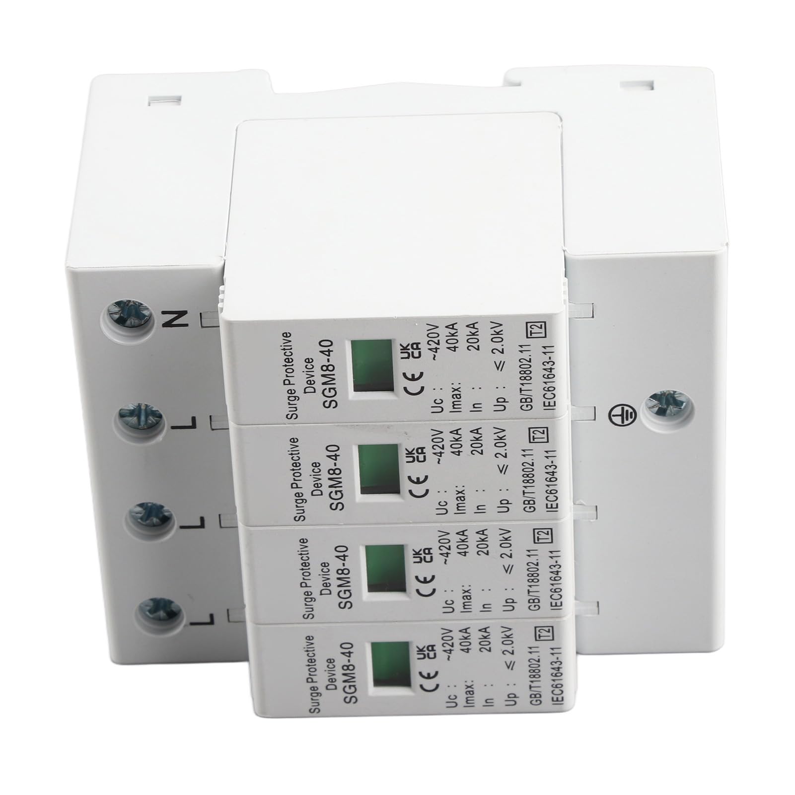 Scaricatore di Sovratensione 4P 40KA, Protezione Contro i Fulmini, Guida DIN, Dispositivo di Sicurezza a Basso Voltaggio per Impianti Elettrici