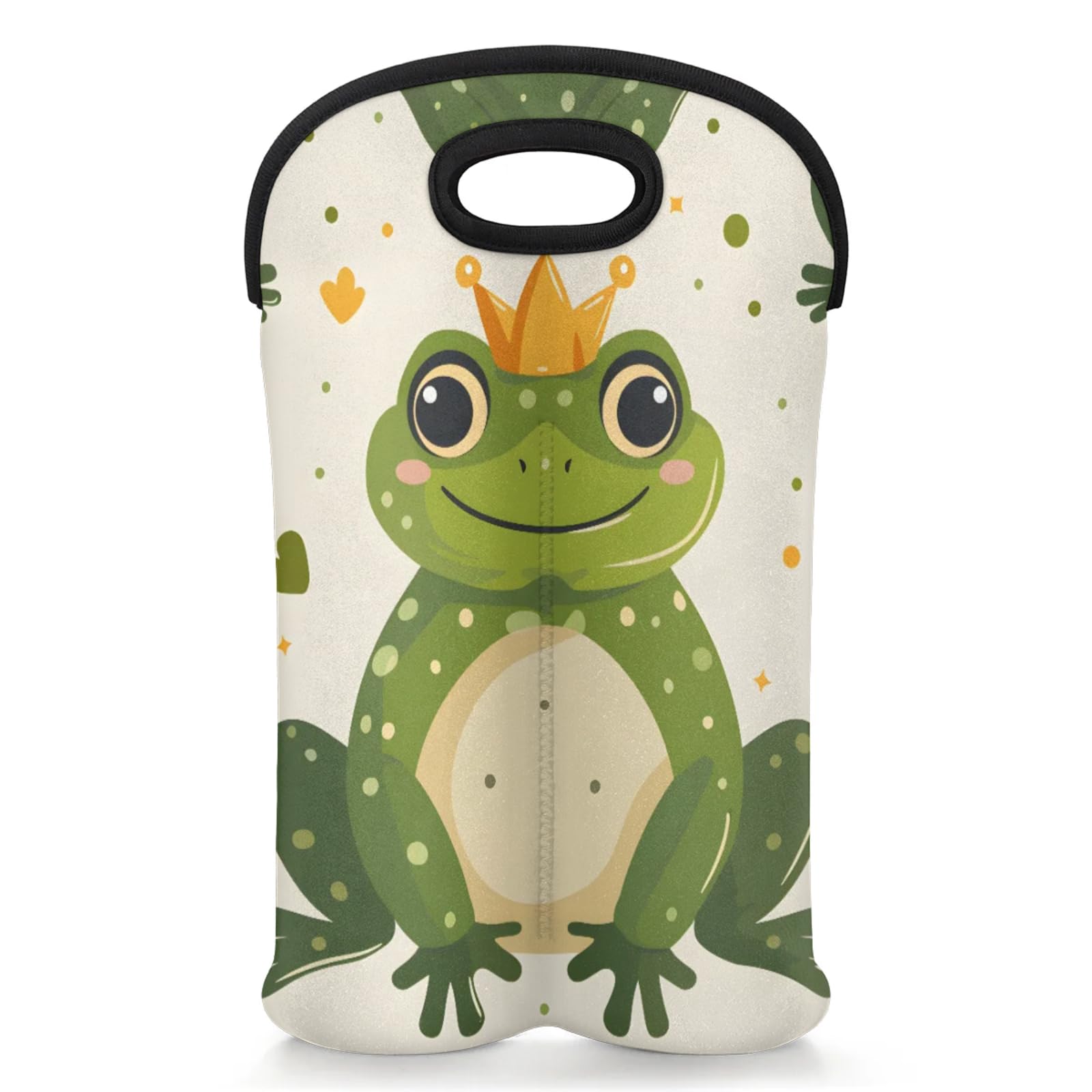 2 Bottles Green Frogs Wine Bag Sleeve Totes Neoprene Protective Wine Carrier Bag for Wine,Water, Champagne, Beer, Baby Bottles,Gift 14.5 x 10 Inches