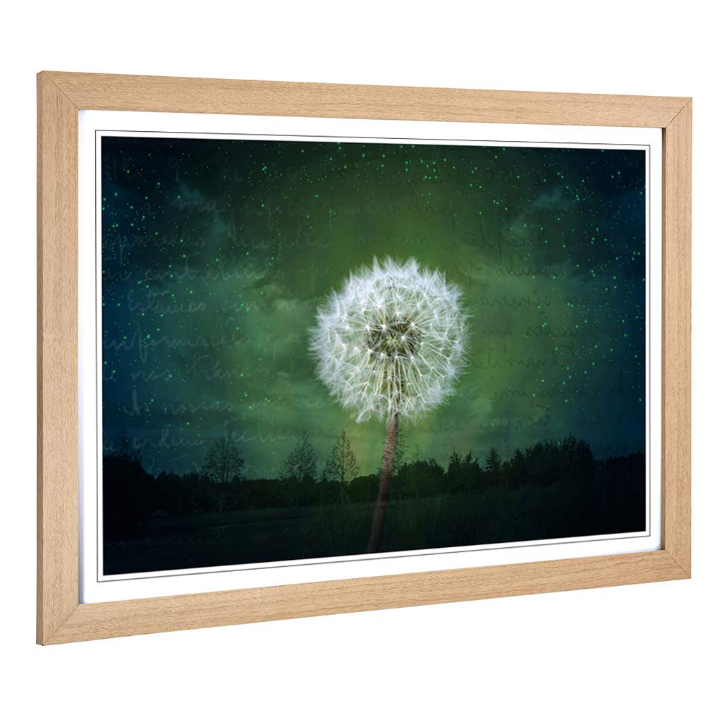 Big Box Art Framed Print of Flower Dandelion Seeds Landscape Design | Wall Art Picture | Home Decor for Kitchen, Living Room, Bedroom, Hallway, Oak, A2 / 24.5x18 Inch / 62x45cm