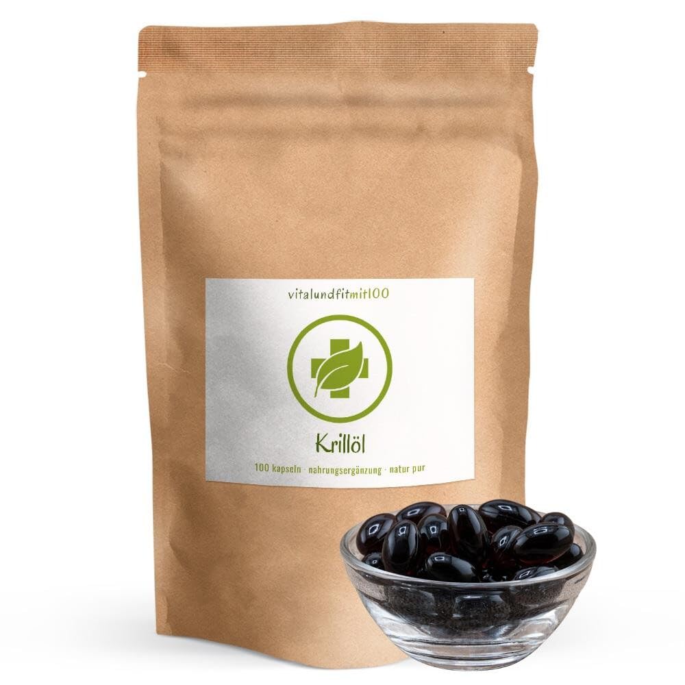 vitalundfitmit100 Krillöl Kapseln 500 mg 100 Softgelkapseln Omega 3 mit Astaxanthin natur pur glutenfrei laktosefrei ohne Zusatzstoffe