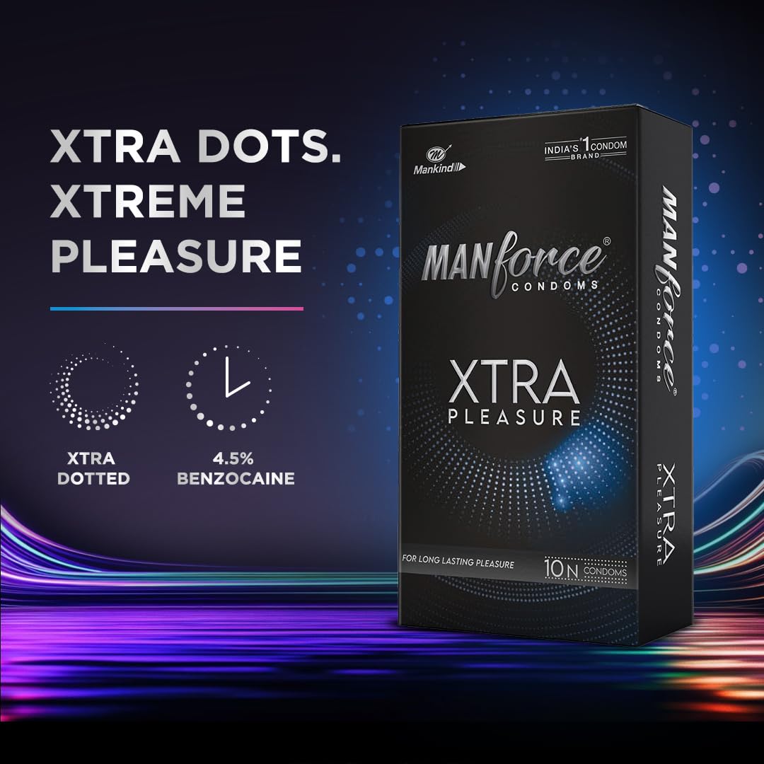 Manforce Xtra Pleasure Xtra Dotted Climax Delay Condoms, Unflavoured, 10 Pcs (Pack of 2) 1