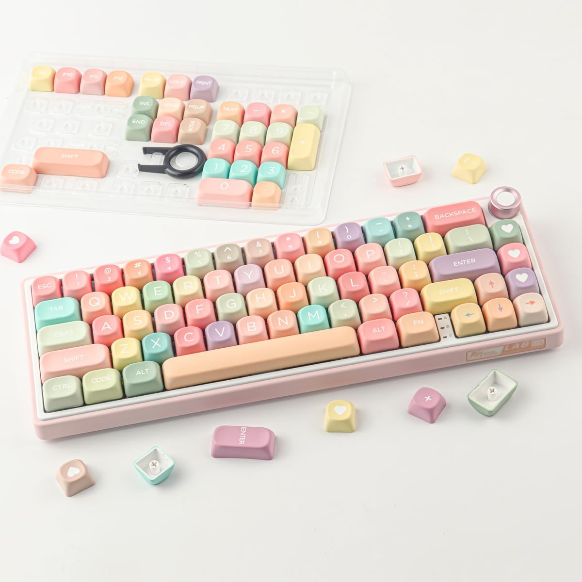 PBT Keycaps 126 Keys MOA Profile Cute Keycap Dye-Sublimation Rainbow Candy Keycaps Set Custom Keycap for Cherry Gateron MX Swithes Mechanical Keyboards (Only Keycaps)