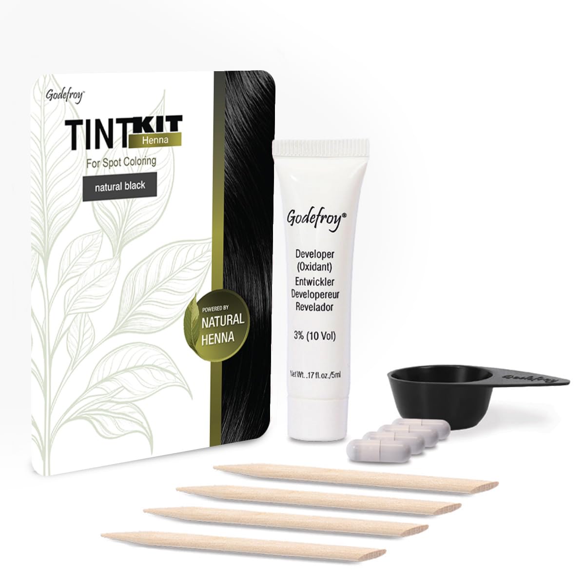 Godefroy Powered by Henna - Tint Kit 4 Applications | Natural Black | Spot Hair Color Powered by Natural Henna