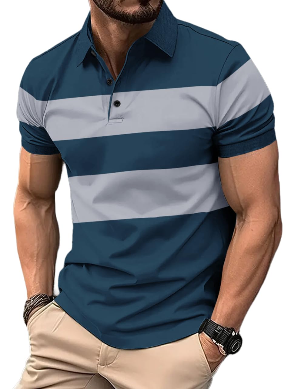 TAZO Mens Cotton Polo Neck Half Sleeve Colourblocked Regular Fit Casual Tshirt-image-5