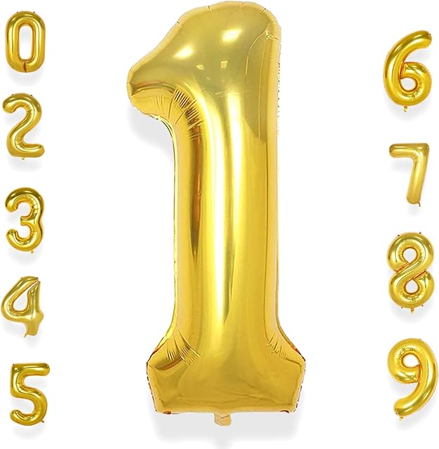 AULE 40 Inch Big Gold 1 Balloon Number Large Foil Helium Number Balloons 0-9 Jumbo Giant Happy 1st Birthday Party Decorations for Boy or Girl Huge Mylar Anniversary Party Supplies