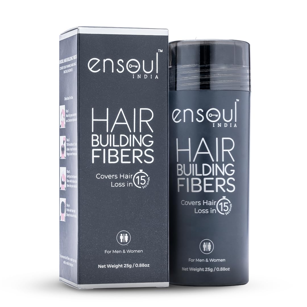 ENSOUL Hair Building Fibers | Covers Hair Loss, Bald Spot And Thinning in 15 seconds | For Men & Women | FDA Certified | Safe For Daily Use (Black) (25Grams)
