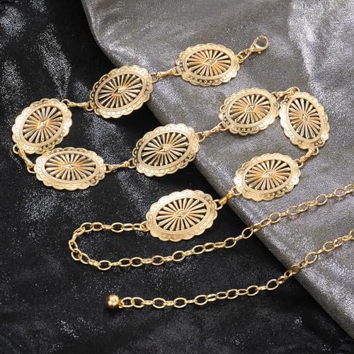 Image of Women's Concho Chain Belt Western Cowgirl Metal Waist Chain Belt for Dress