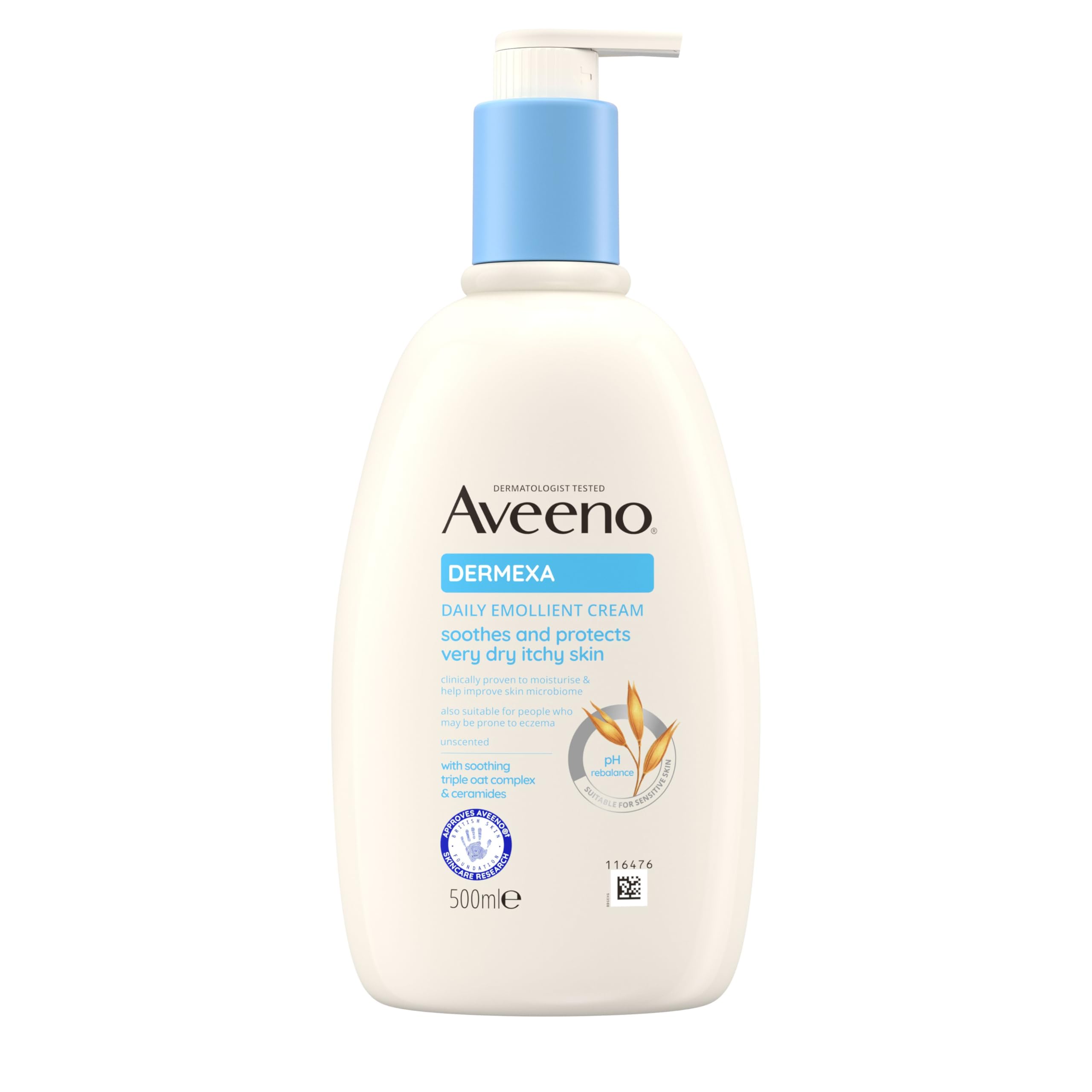 AveenoDermexa Daily Emollient Cream (1x 500ml), Emollient Cream Enriched with Triple Oat Complex and Ceramides for Sensitive Skin, Soothing Relief from Itchy, Dry Skin Prone to Eczema