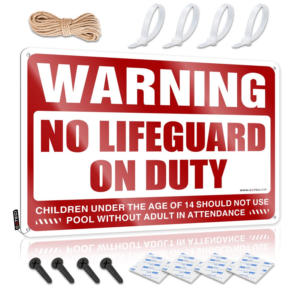 HELIOFORGE Bar Open Metal Sign Warning No Lifeguard On Duty Sign Funny Sarcastic Signs Funny Home Bar Signs(30X40CM)