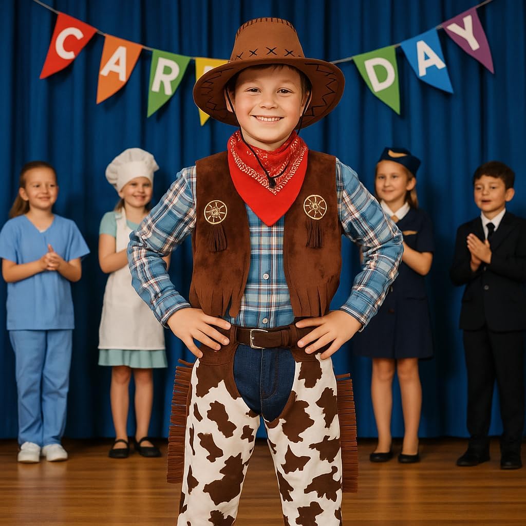 Kids Cowboy Cowgirl Costume 5PCS Set for Boys Girls Role Play Dress up 3-10 Year - Image 3