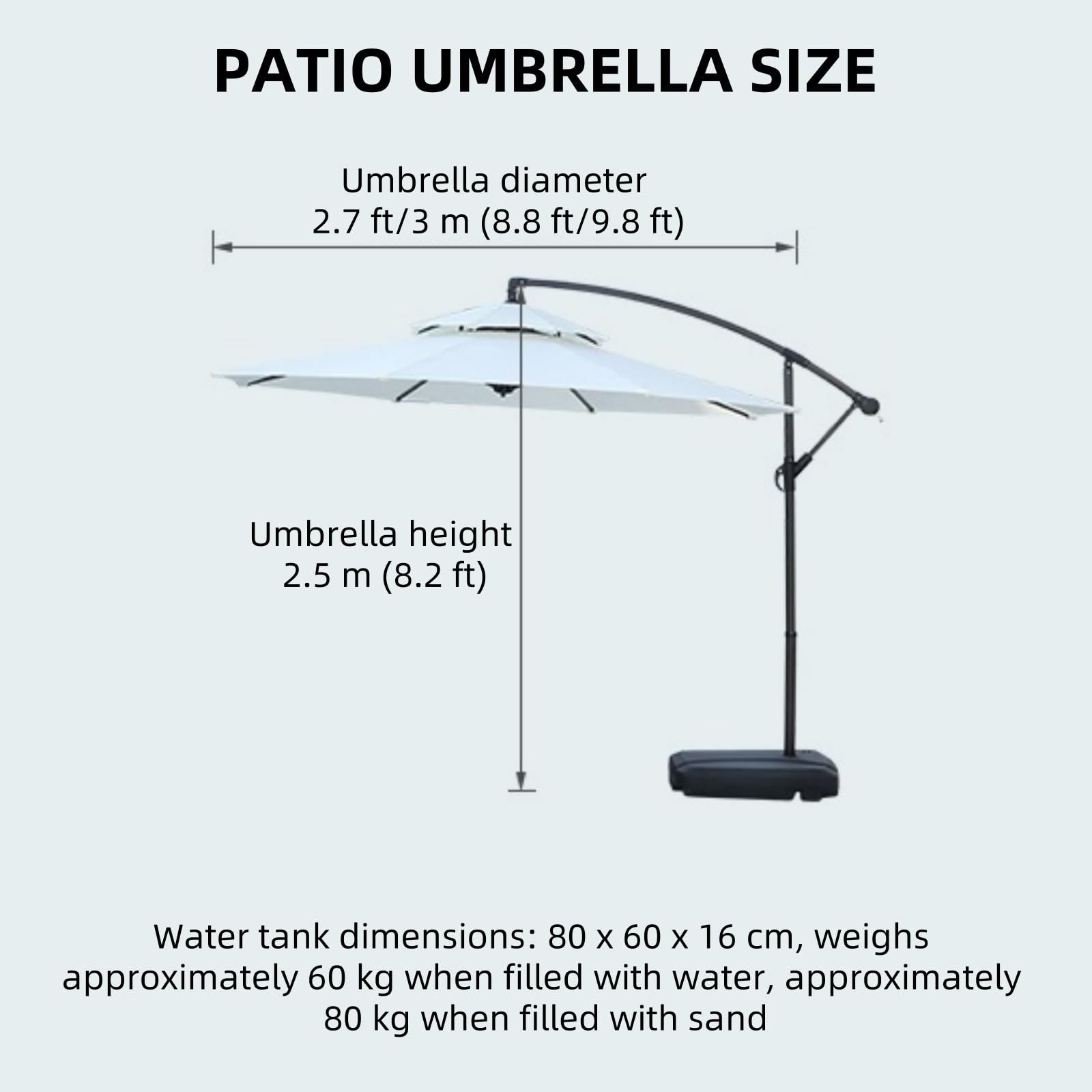 Duży parasol ogrodowy z podstawą, ochrona przed słońcem, wodoodporny, odporny na wiatr, na taras, podwórko, basen