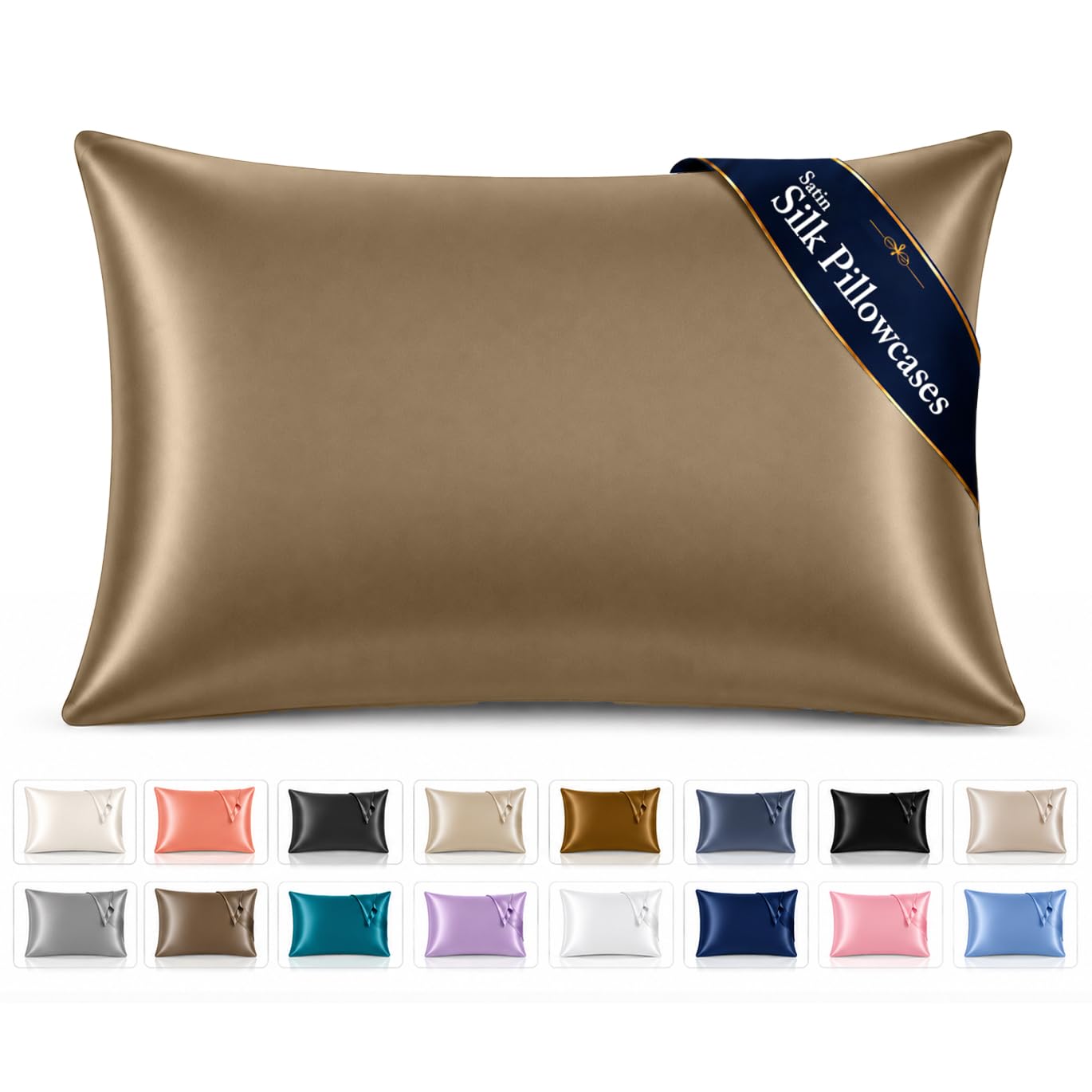 Pamposh Satin Silk Pillowcases For Hair And Skin 4 Pack Standard Size with Envelope Closure