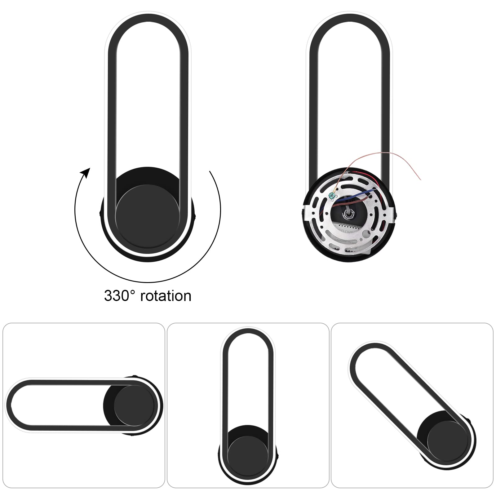 Aplique de pared interior moderno de 12 W, giratorio, 330°, LED, negro, para dormitorio, sala de estar, hotel, pasillo, pasillo, pasillo, blanco frío, 6000 K 3