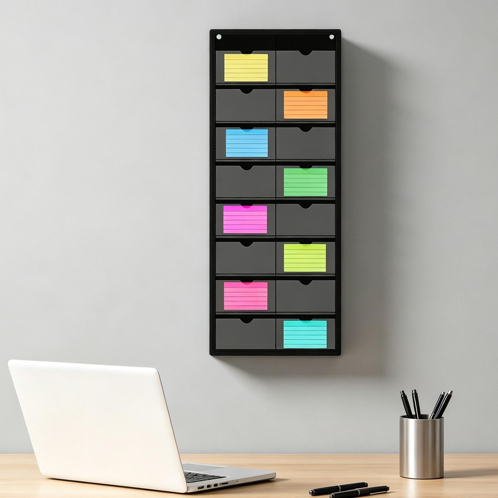 De Pared Para Tarjetas De Visita – Organizador De Notas De 3 X 5 Pulgadas, Estante De Almacenamiento Adhesivo, Soporte Para Exhibición De Tarjetas Adhesivas, Soport De Pared Compacto, Estuche