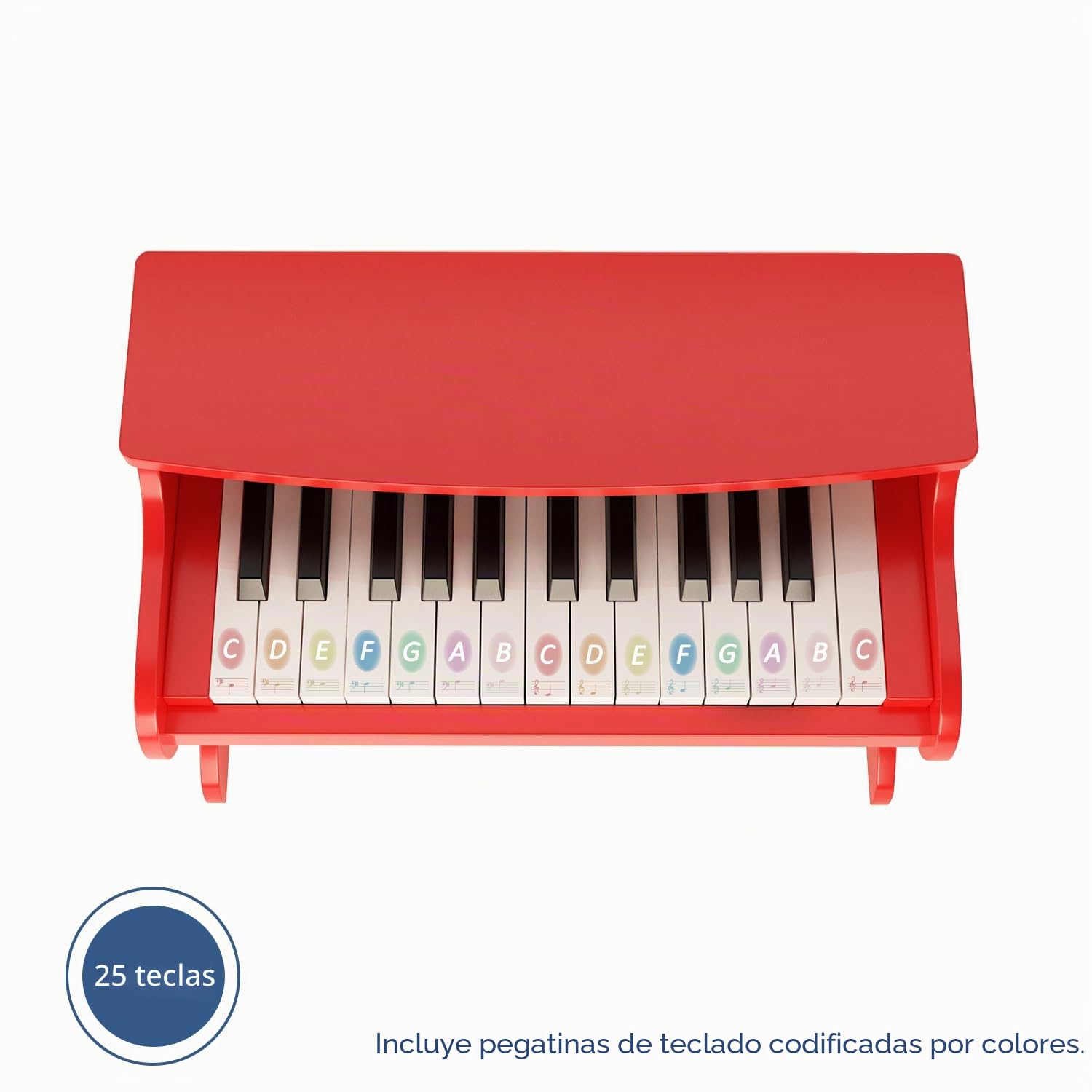 Teclado Digital para Niños - 25 Teclas, Mini Instrumento Musical Educativo, Piano de Madera para Pequeños y Niñas (Rojo)