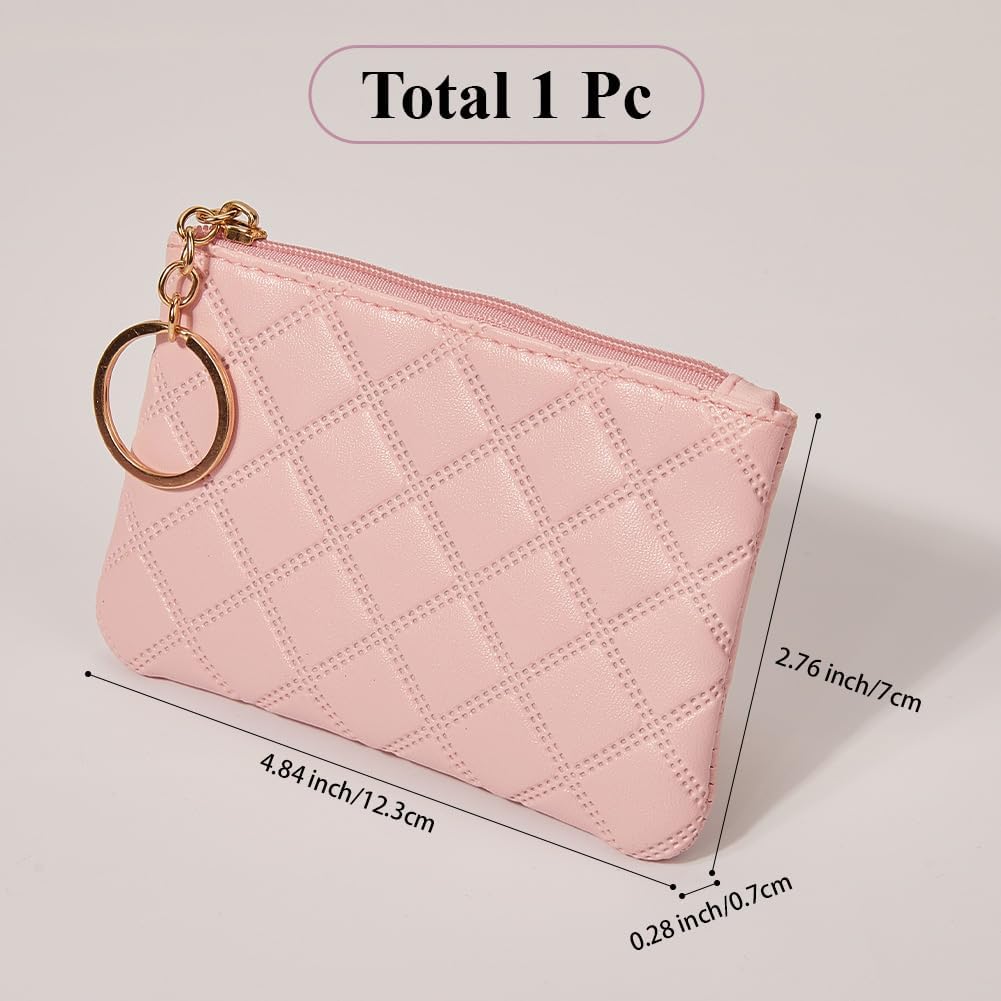 Coin Purse for Women Pink Rhombus PU Leather Mini Zipper Coin Pouch with Keyring Cute Change Purse Small Wallet for Men Women Portable Bag Pocket Handbag Everyday Use - Image 2