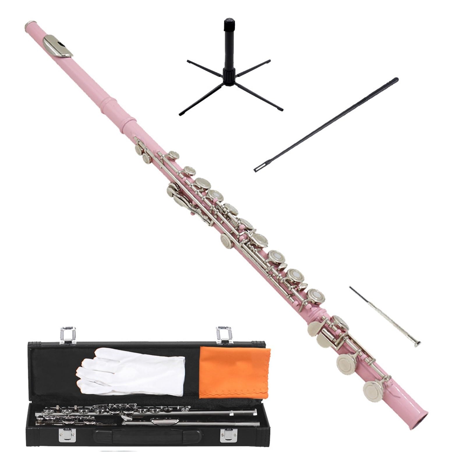 Strumento Flauto Professionale Flauto Traverso Nichelato Con Chiave In Mi E Do Strumento A Fiato Color Oro E Argento(Pink)