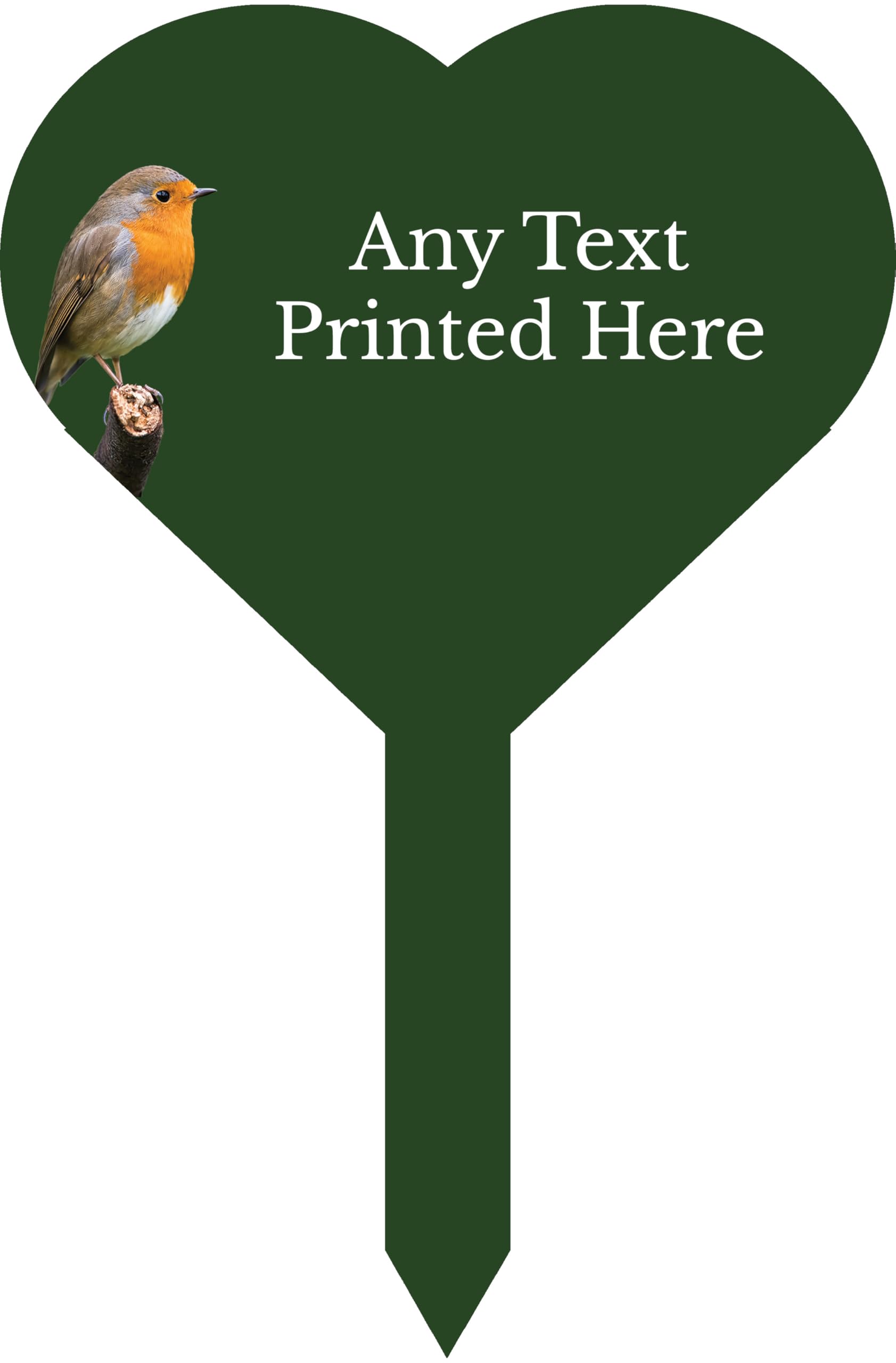 1stclassgifts Personalised Any Text Robin Heart Stake Spike Marker Tree Marker Garden Sign (UV PRINTED) (Forest Green)