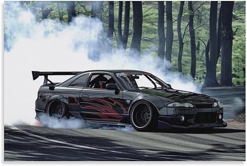 Miniatura 1 de FeoYoed Pósteres artísticos para pared, Jdm Car S14 Drifting Mountain Road Humo, impresiones de decoración estética moderna para dormitorio, sala de